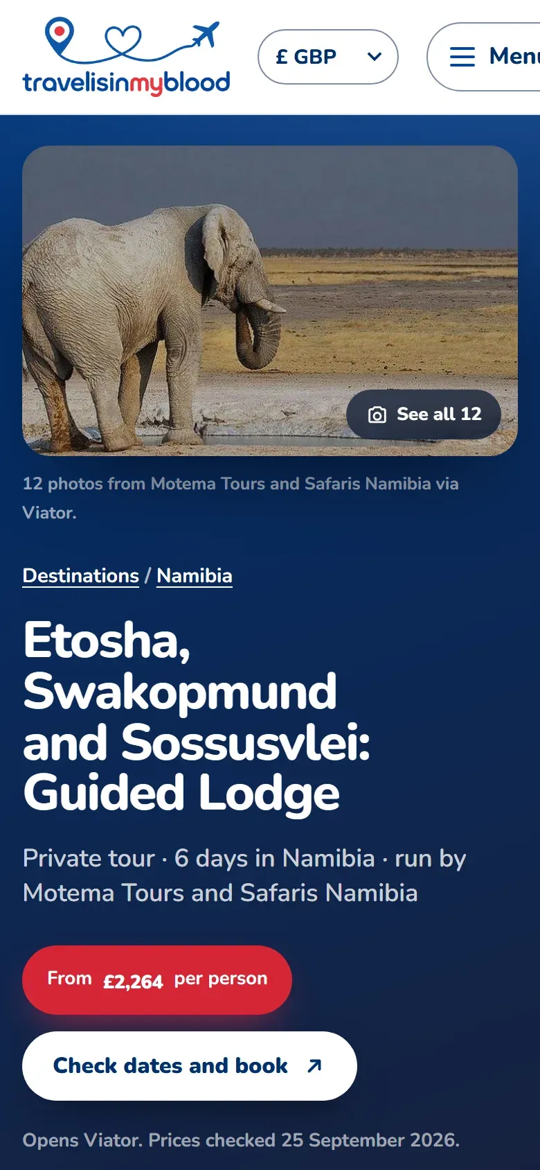 A tour page on a phone