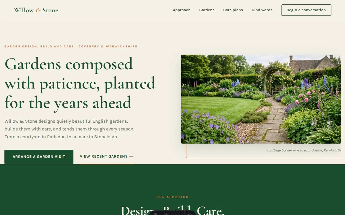 Willow & Stone Garden Design, a sample landscaper website we designed